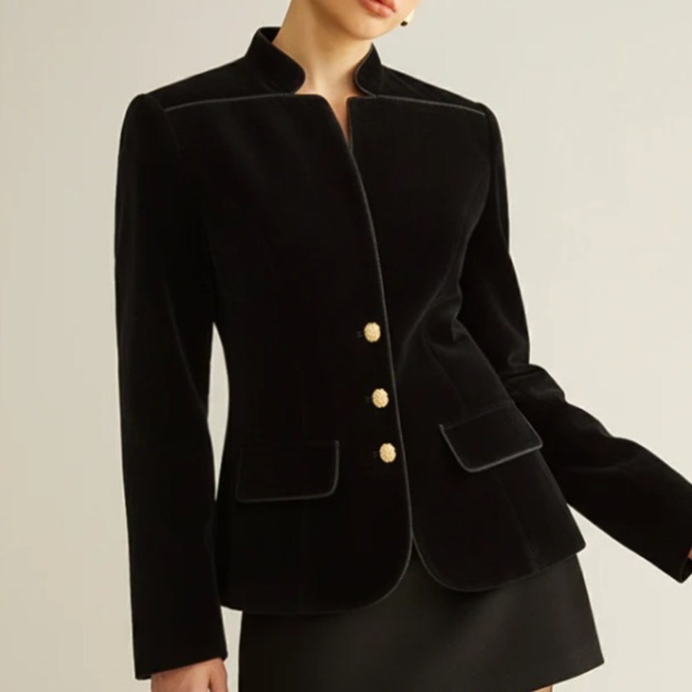 COMMENSE STAND COLLAR Velvet STRUCTURED Jacket with Gold Buttons NWT
